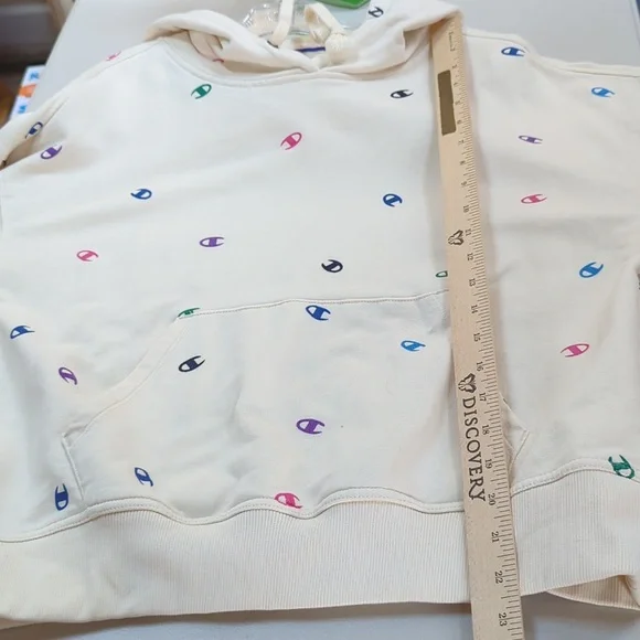 Champion, multicolor logo cream Color hoodie, SM - Picture 6 of 8